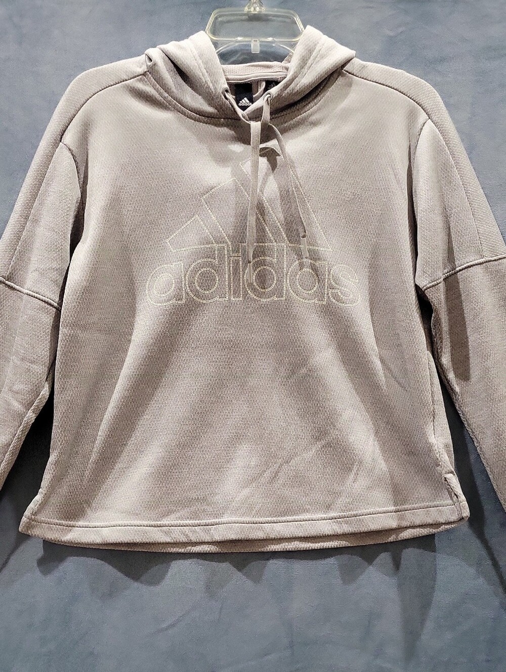 Adidas Hoodie Cropped Sweatshirt Women’s Size Small Gray 3 Stripes Climawarm